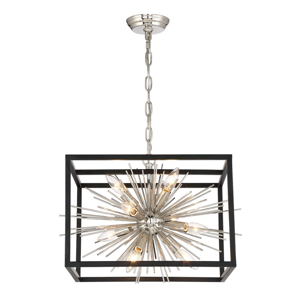 10-Light Modern Square Incased Polished Nickel Sputnik Pendant