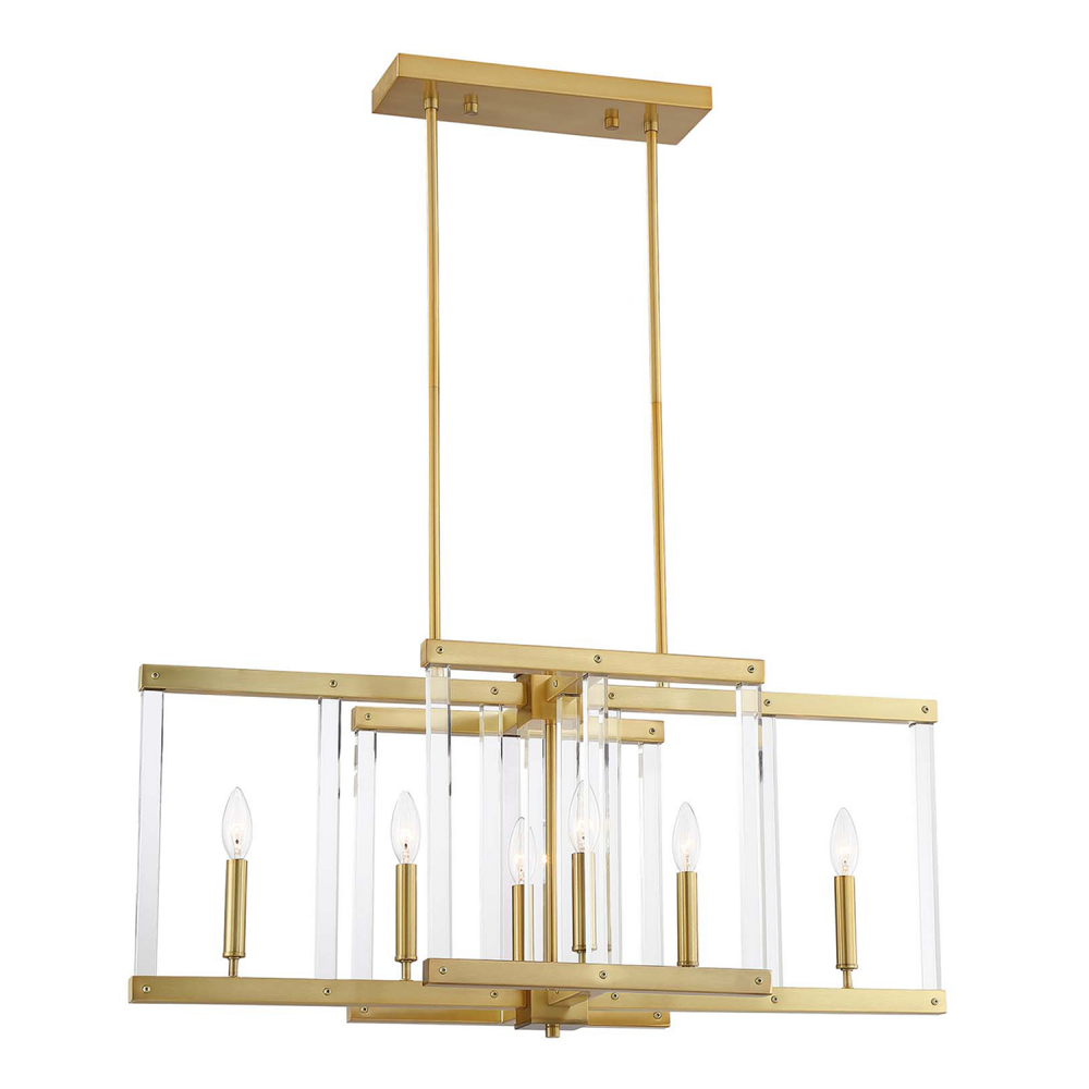 6-Light 34" Linear Aged Brass Chandelier