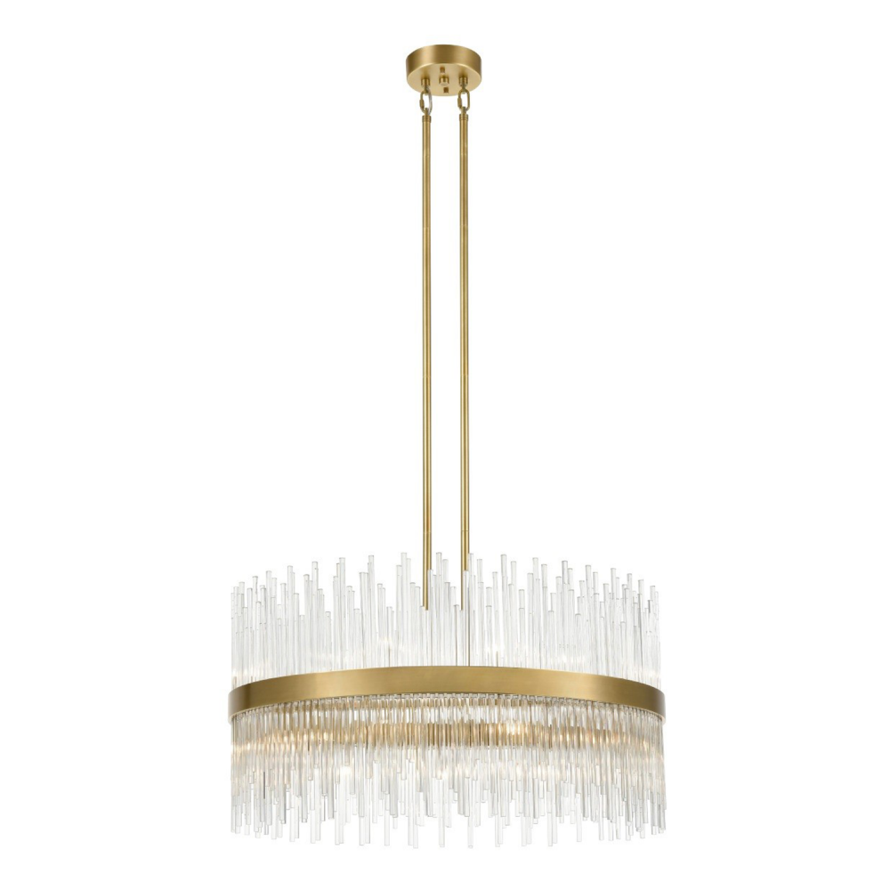 Citadel 32" 22-Light, Glass Stem Chandelier in Aged Brass