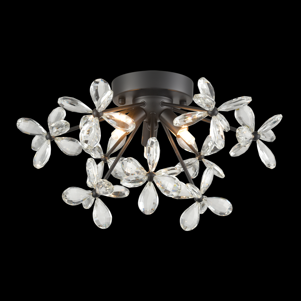 3-Light Floral Crystal Pedal Sputnik Matte Black Flush Mount