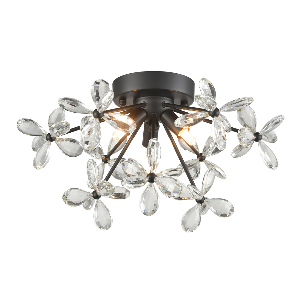 3-Light Floral Crystal Pedal Sputnik Matte Black Flush Mount