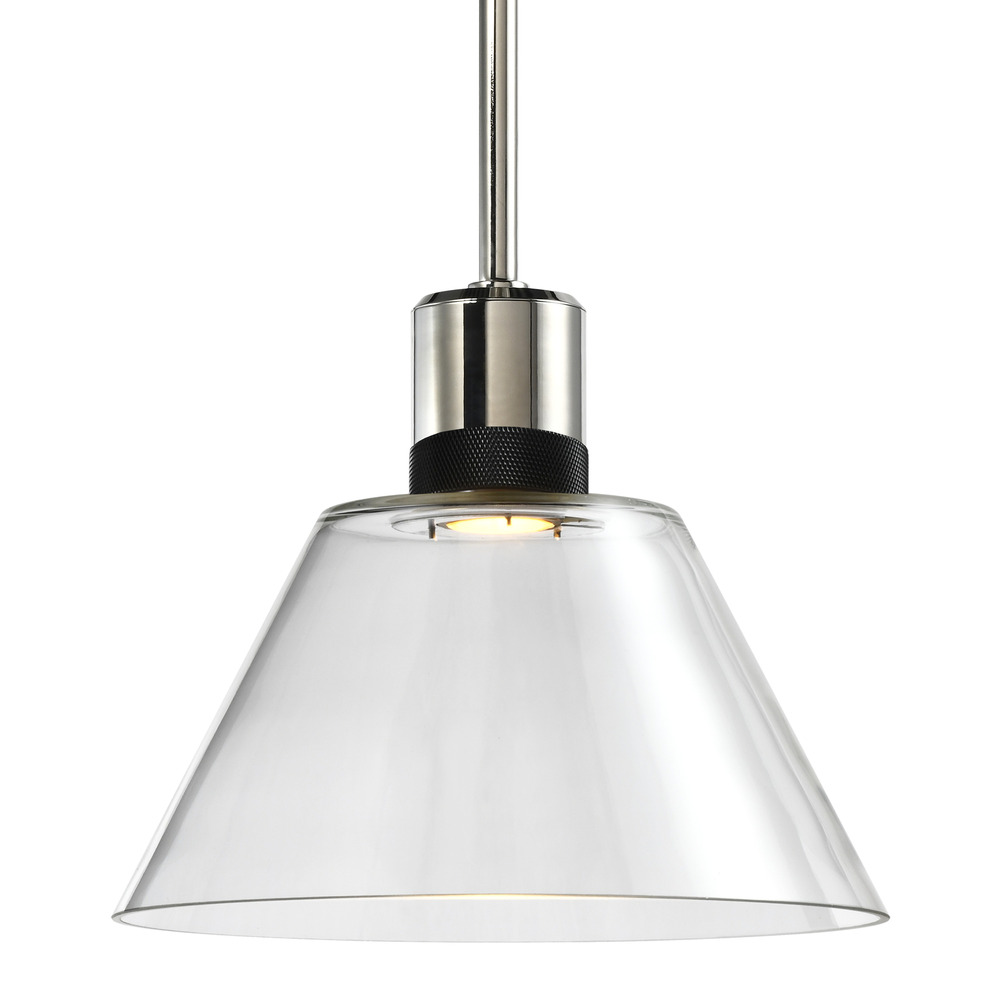 Zigrina Glass Cone LED Pendant in Nickel and Black Knurled Ring