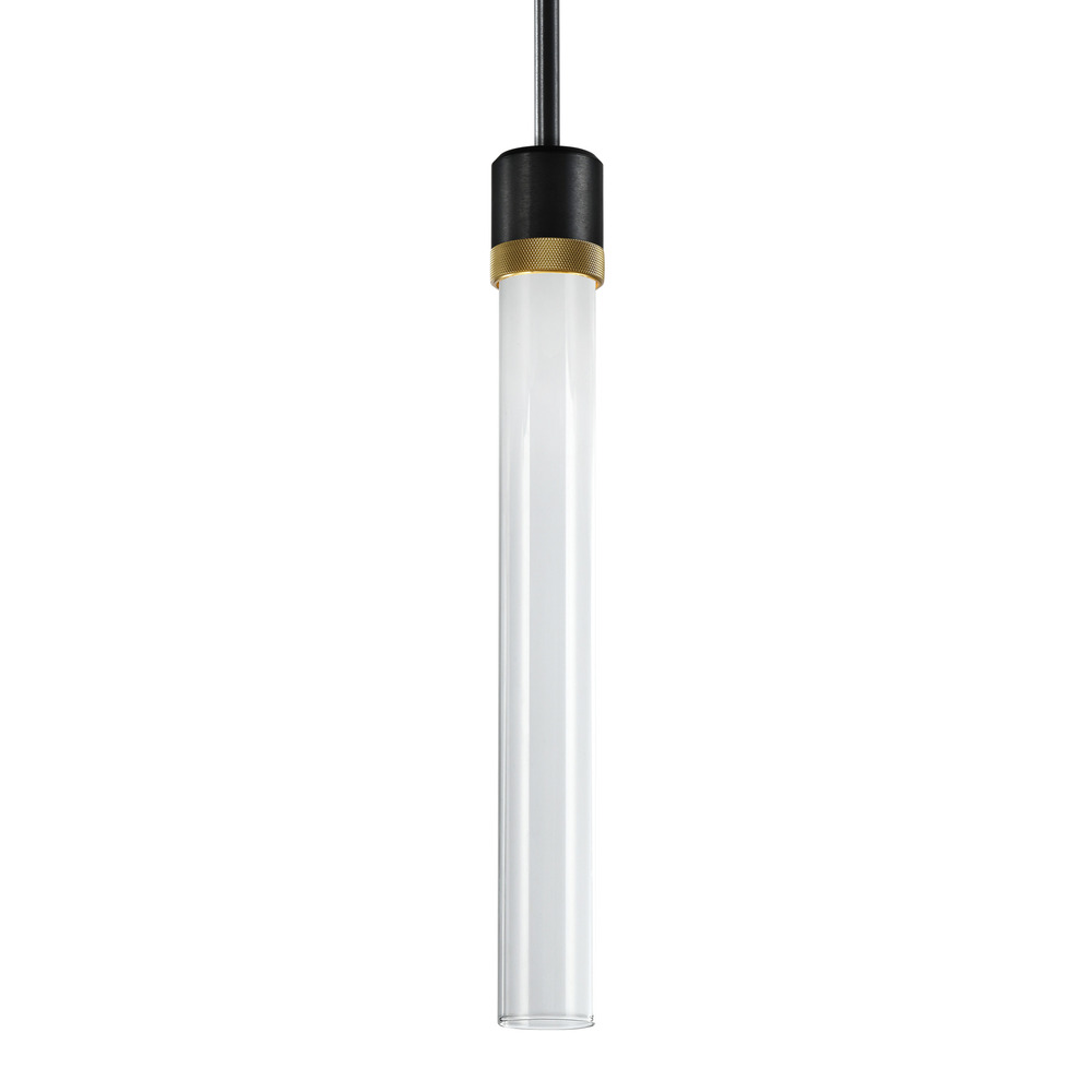 Zigrina 18" Clear Glass LED Pendant in Black and Brass Knurled Ring