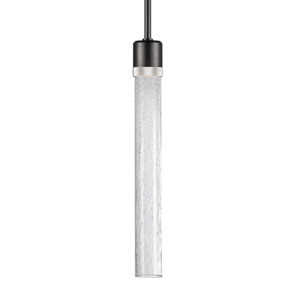 Zigrina 18" Crackled Glass LED Pendant in Black and Nickel Knurled Ring