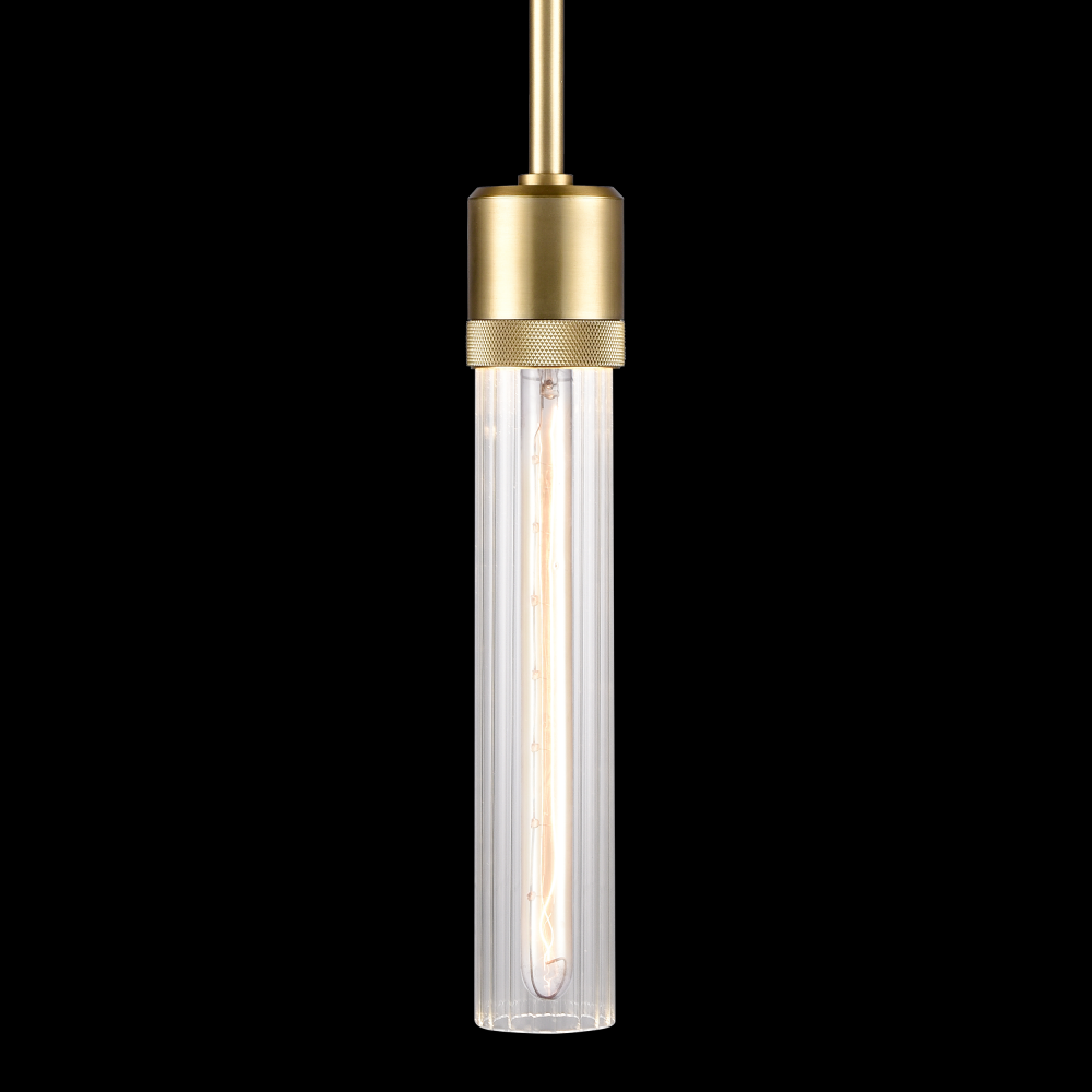 3" E26 Cylindrical Pendant Light, 12" Fluted Glass and Aged Brass Finish