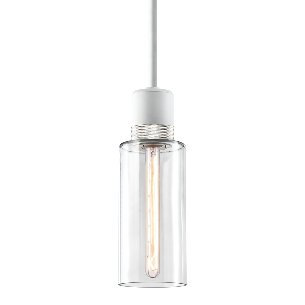 Zigrina 12" Glass Drum E26 Pendant in White with Knurled Ring in Nickel