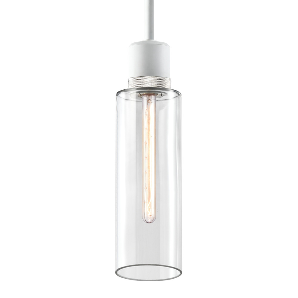 Zigrina 18" Glass Drum E26 Pendant in White with Knurled Ring in Nickel