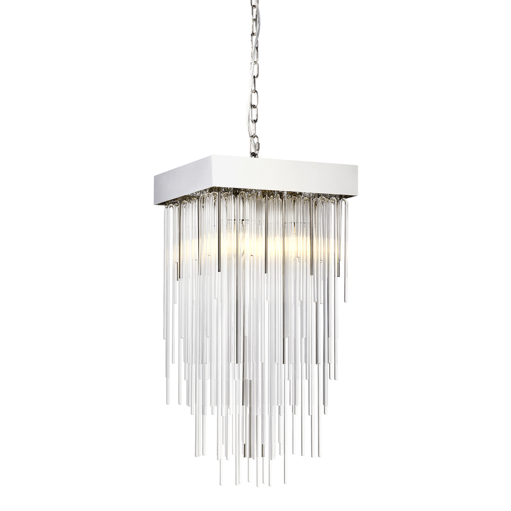 4-Light 12" Square Polished Nickel Crystal Pendant Light