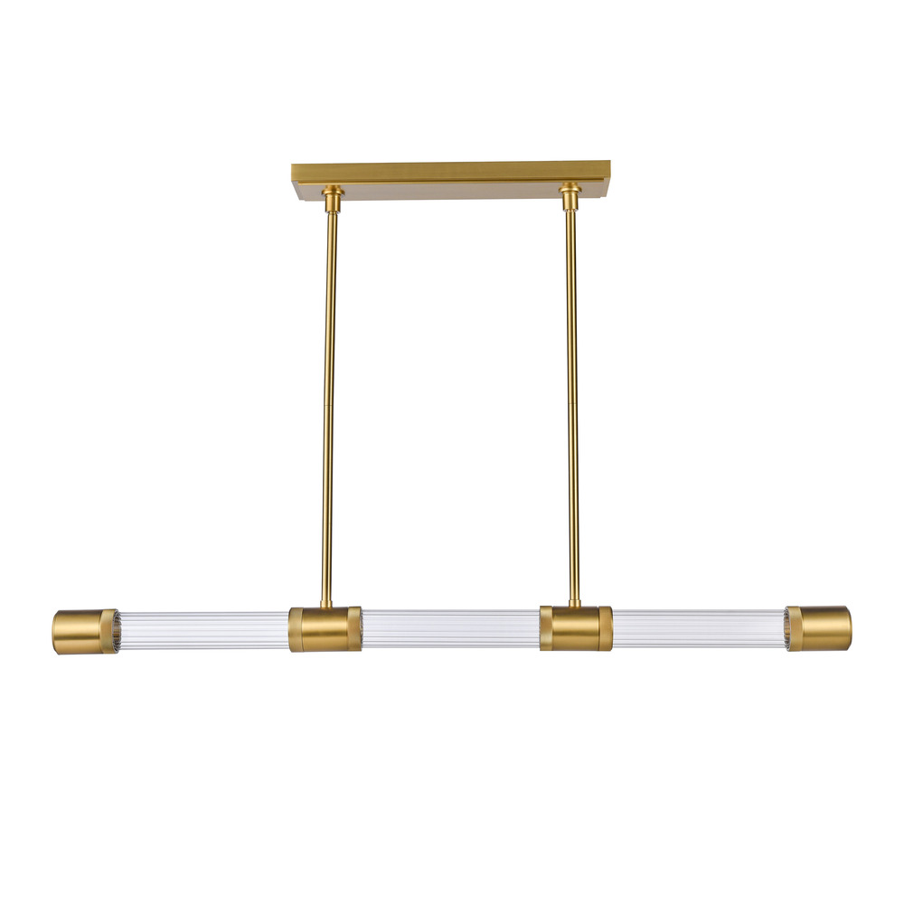 48" LED 3CCT Sleek Linear Pendant, Clear Fluted Glass Shades and Aged Brass Finish