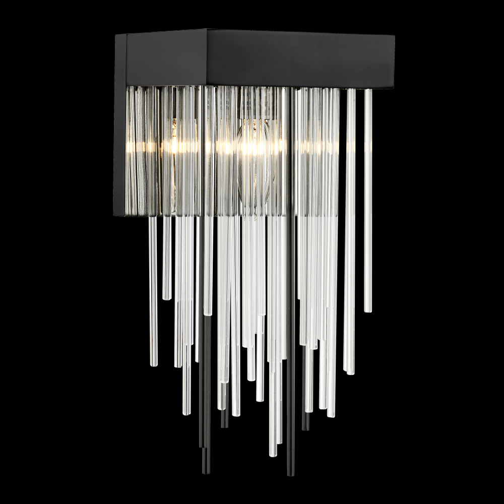 1-Light Satin Brushed Black Vertical Crystal Wall Sconce