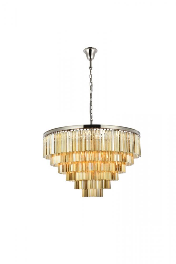 Sydney 33 Light Polished Nickel Chandelier Golden Teak (Smoky) Royal Cut Crystal