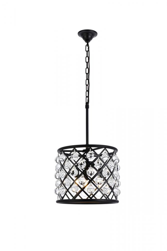 Madison 3 Light Matte Black Pendant Clear Royal Cut Crystal