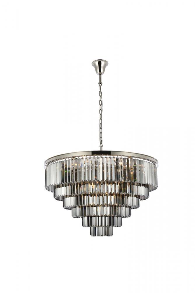 Sydney 33 Light Polished Nickel Chandelier Silver Shade (Grey) Royal Cut Crystal