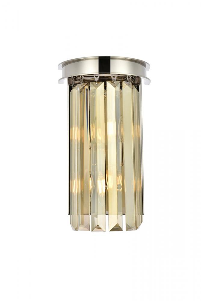 Sydney 2 Light Polished Nickel Wall Sconce Golden Teak (Smoky) Royal Cut Crystal