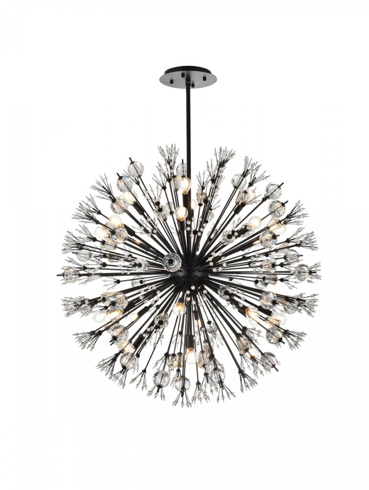 Vera 38 inch crystal starburst round pendant in black