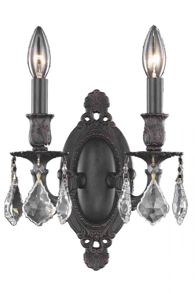 Rosalia 2 Light Dark Bronze Wall Sconce Clear Royal Cut Crystal