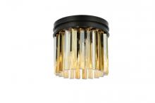  1208F12MB-GT/RC - Sydney 3 Light Matte Black Flush Mount Golden Teak (Smoky) Royal Cut Crystal