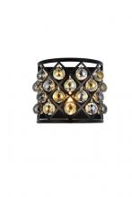 Elegant 1214W11MB-GT/RC - Madison 1 Light Matte Black Wall Sconce Golden Teak (Smoky) Royal Cut Crystal