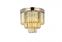  1231F20PN-GT/RC - Sydney 9 Light Polished Nickel Flush Mount Golden Teak (Smoky) Royal Cut Crystal