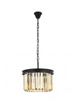  1238D16MB-GT/RC - Sydney 3 Light Matte Black Pendant Golden Teak (Smoky) Royal Cut Crystal