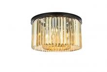 Elegant 1238F26MB-GT/RC - Sydney 8 Light Matte Black Flush Mount Golden Teak (Smoky) Royal Cut Crystal