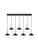 Elegant LD6087BK - Eclipse 7 Lights Black Pendant with Clear Glass