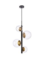 Elegant LD654D18BRK - Wells 18 Inch Pendant in Black and Brass with Clear Shade