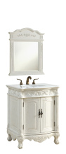 Elegant VF-1008-VW - 27 inch Single Bathroom vanity in Antique White with ivory white engineered marble
