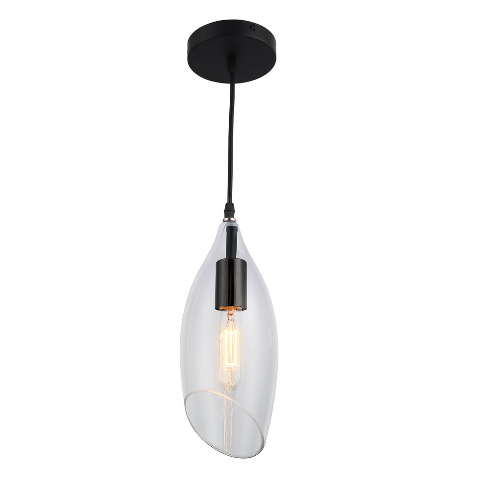 1LT Incandescent Pendant, Blk Finish w/Clear Glass