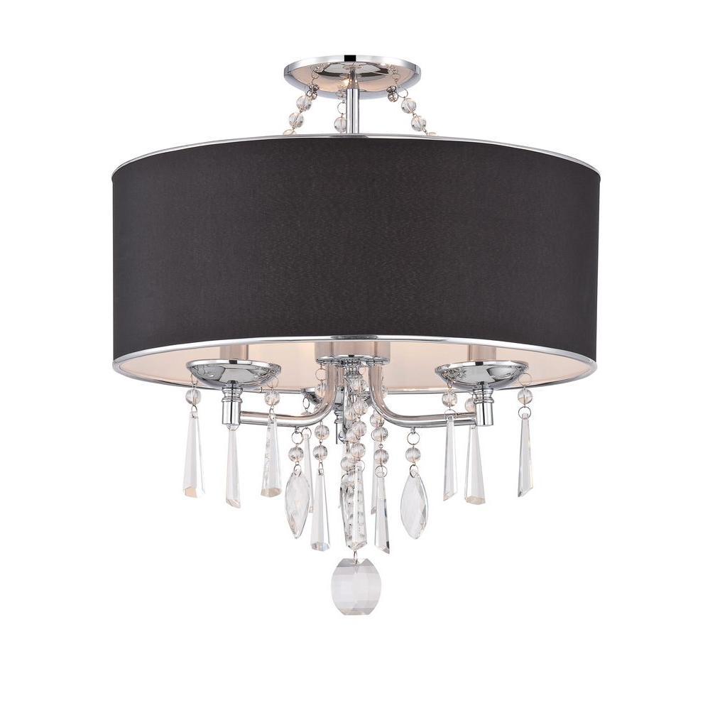 Elton Collection 3-Light Chrome Semi-Flush Mount Light with Black Shade