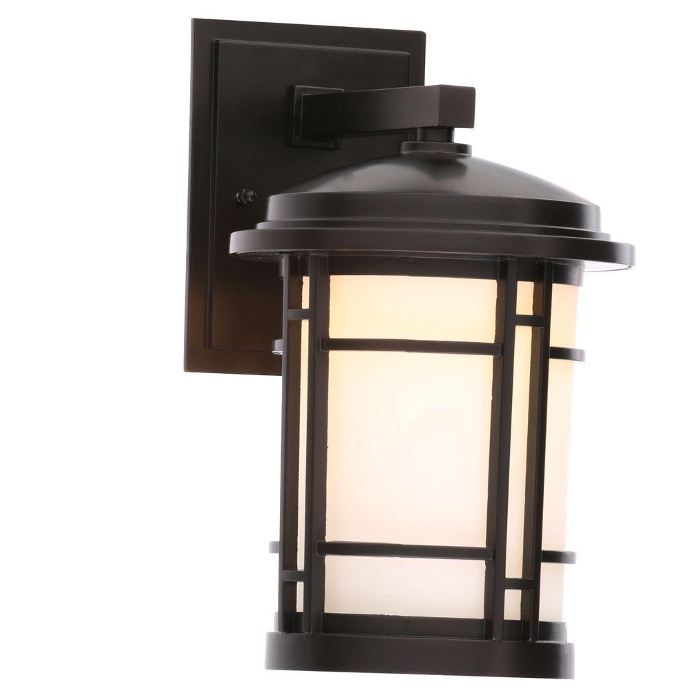 7 in. Burnished Bronze Outdoor LED Wall Sconce with White Opal Glass