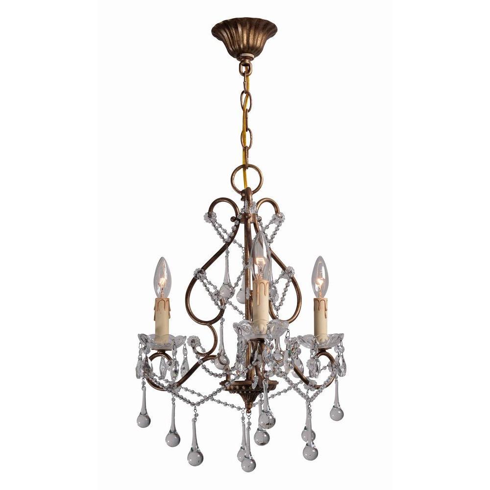 Grace Collection 3-Light Antique Gold Indoor Chandelier