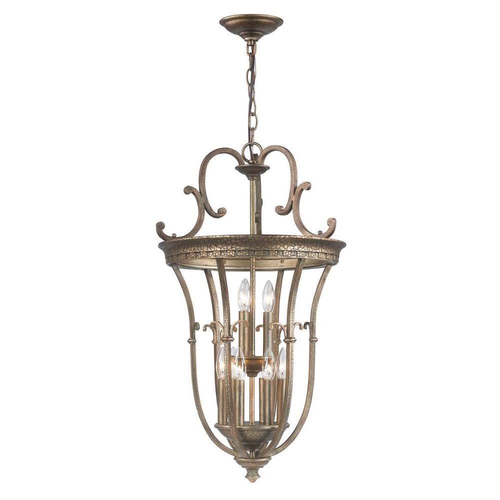 9-Light Distressed Brass Pendant