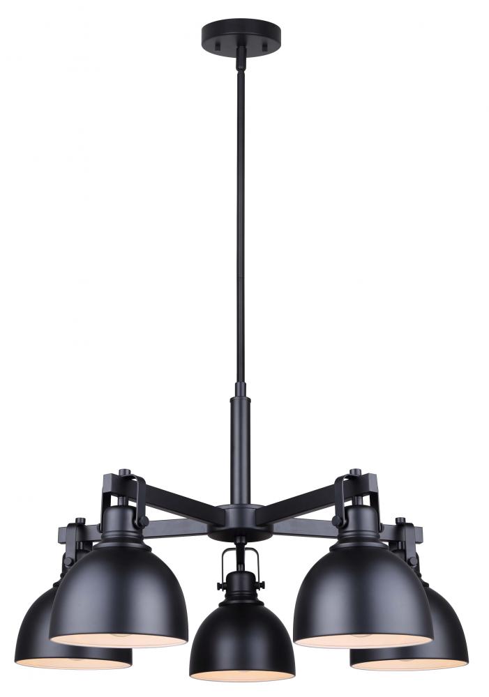 POLO, ICH622A05BK, MBK Color, 5 Lt Rod Chandelier, 60W Type A, 25" W x 17.5 - 65.5" H