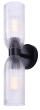 Canarm IWF1252A02BK - Omarion 2-Light Wall Fixture Matte Black Finish with Clear Ribbed Glass Easy Connect Included