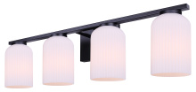 Canarm IVL1241A04BK - BRAM 4 Lt Vanity Fixture Matte Black Finish with Ribbed Opal Glass 60W Type A