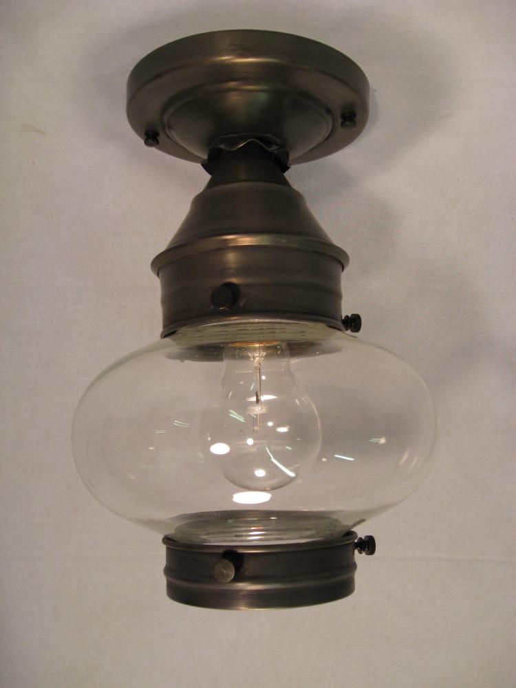 Onion Flush No Cage Dark Antique Brass Medium Base Socket Clear Glass