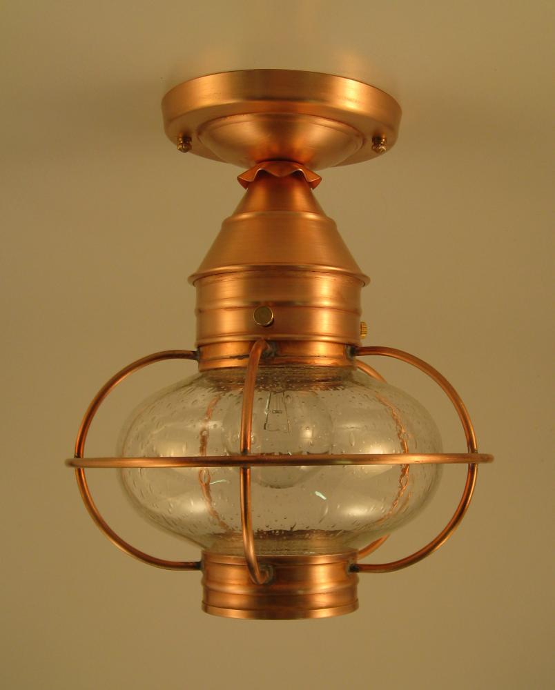 Caged Onion Flush Dark Antique Brass Medium Base Socket Clear Glass