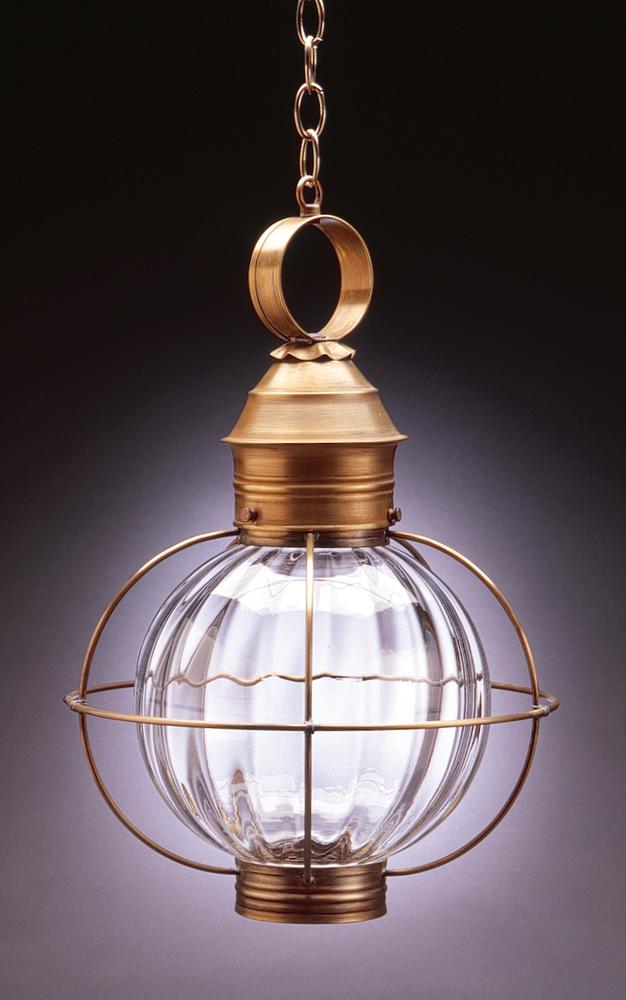 Caged Round Hanging Antique Copper Medium Base Socket Clear Seedy Glass